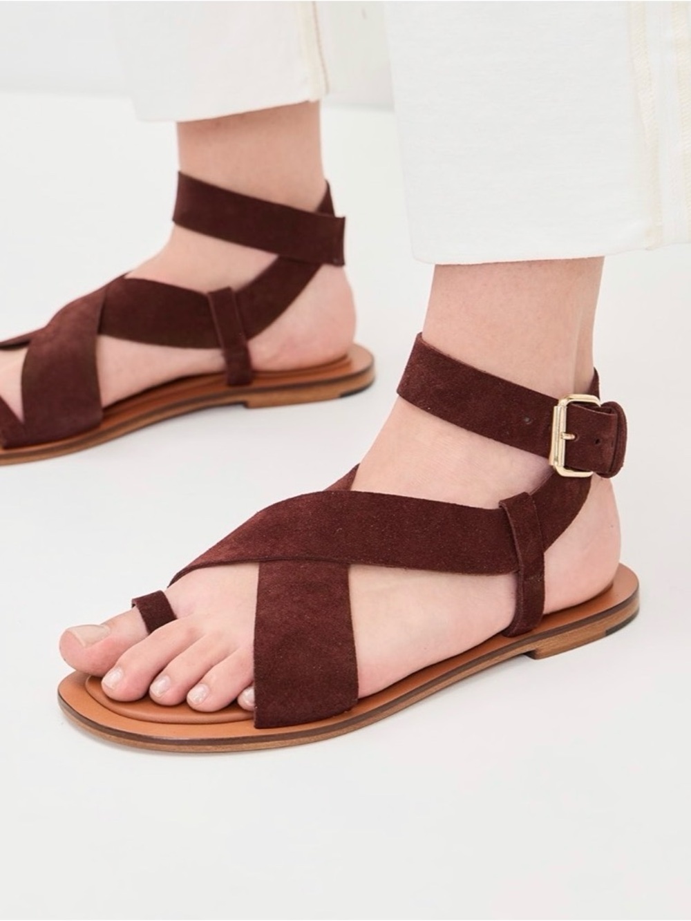 Mansur Gavriel Brown Suede Ankle-Strap Sandals